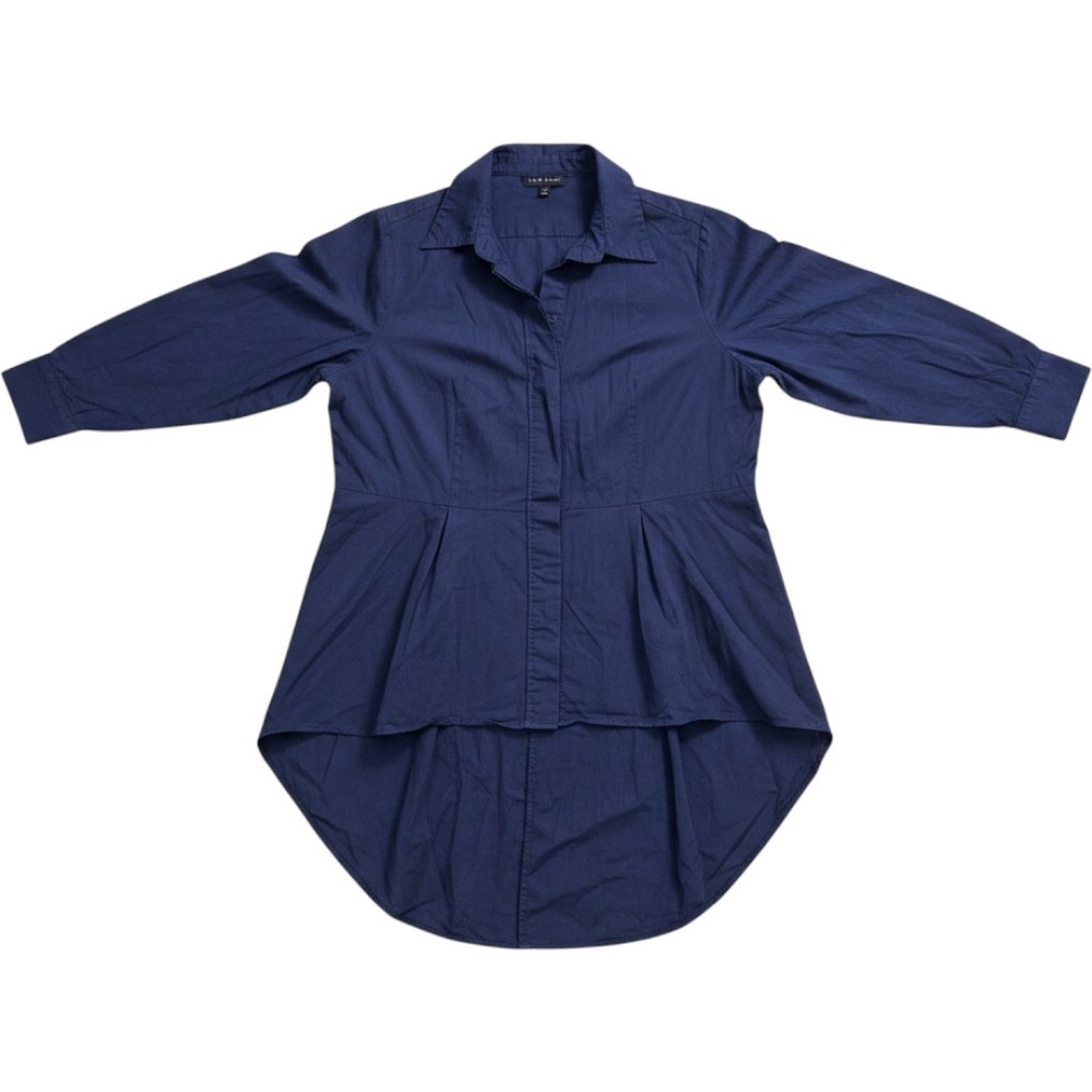 Lane Bryant Navy Blue High Low Pleated Button Down Tunic Top Size L
